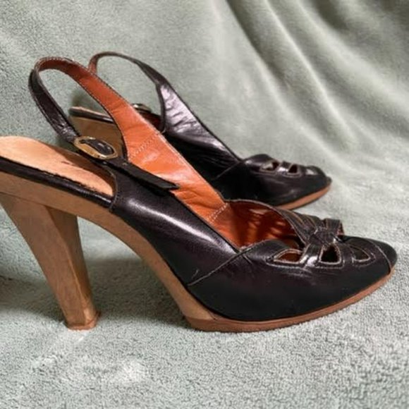 Vintage Black Leather Slingback heels size 5 - Picture 3 of 8